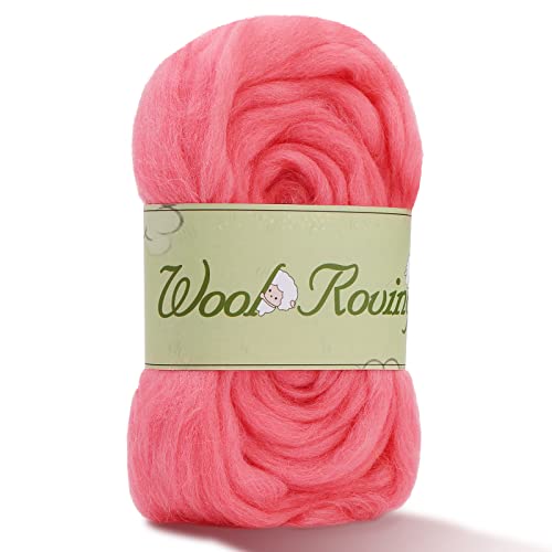 Wool Roving Yarn, 1.76oz Colored Natural Wool Roving,Wool Felting Supplies Pure Wool Chunky Yarn Wool for Needle Felting, Wet Felting, handcrafts and Spinning (Fuschia Pink)