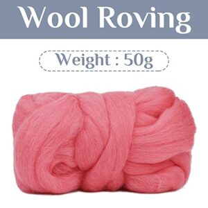 Wool Roving Yarn, 1.76oz Colored Natural Wool Roving,Wool Felting Supplies Pure Wool Chunky Yarn Wool for Needle Felting, Wet Felting, handcrafts and Spinning (Fuschia Pink)