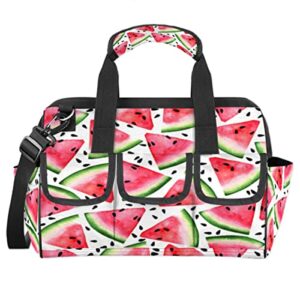 red pink watermelon tool bag for men women heavy duty multi-pockets wide mouth tool tote waterproof tool bag organizer with adjustable shoulder strap