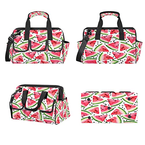 Red Pink Watermelon Tool Bag for Men Women Heavy Duty Multi-Pockets Wide Mouth Tool Tote Waterproof Tool Bag Organizer with Adjustable Shoulder Strap