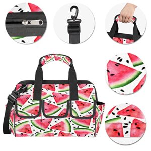 Red Pink Watermelon Tool Bag for Men Women Heavy Duty Multi-Pockets Wide Mouth Tool Tote Waterproof Tool Bag Organizer with Adjustable Shoulder Strap