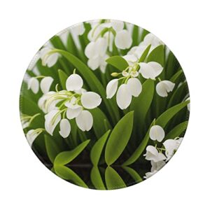 gaming round lily of the valley flowers mouse pad for computer, thick rubber laptop desk mat,cute office gift,8 inch