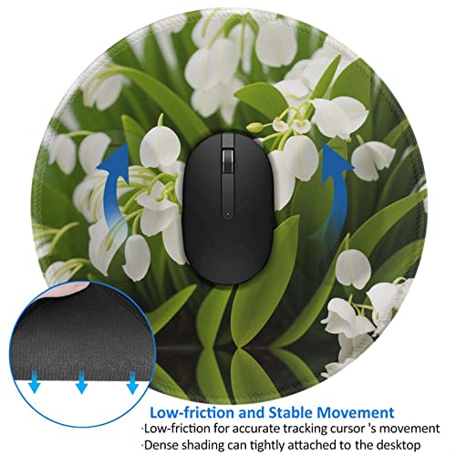 Gaming Round Lily of The Valley Flowers Mouse Pad for Computer, Thick Rubber Laptop Desk Mat,Cute Office Gift,8 Inch