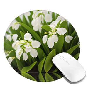 Gaming Round Lily of The Valley Flowers Mouse Pad for Computer, Thick Rubber Laptop Desk Mat,Cute Office Gift,8 Inch