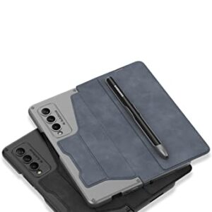 BAILI Galaxy Z Fold 3 Case with S Pen Slot,Galaxy Z Fold3 Flip Holster with S Pen Holder and Attached Card Slot,Instantly Converts Into Phone Bracket Cover for Samsung Z Fold 3-Cloud Brown