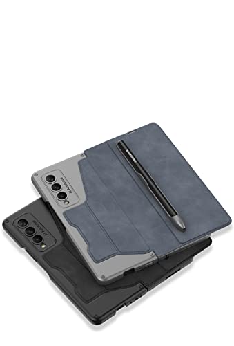 BAILI Galaxy Z Fold 3 Case with S Pen Slot,Galaxy Z Fold3 Flip Holster with S Pen Holder and Attached Card Slot,Instantly Converts Into Phone Bracket Cover for Samsung Z Fold 3-Cloud Brown