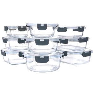moretoes glass food storage containers with lids, 9pcs, meal prep, glass, airtight, leakproof containers set, safe home container