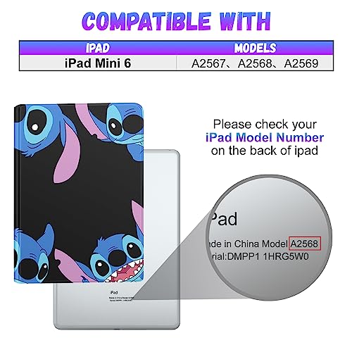 Trendy Fan for iPad Mini 6 Case 8.3 Inch 2021 for Kids Girls Teen Boys Women Folio Smart Cute Cartoon Character Kawaii Design Aesthetic Cool Cover for Apple iPad Mini 6th Generation A2567 A2568, Stit