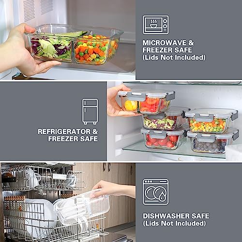 Moretoes 5pcs 35oz Glass Food Storage Containers 3 Compartments Portion Control with Upgraded Snap Locking Lids, Meal Prep Glass Airtight Leakproof Set, Safe Home Container Suitable for Freezer, Ovens