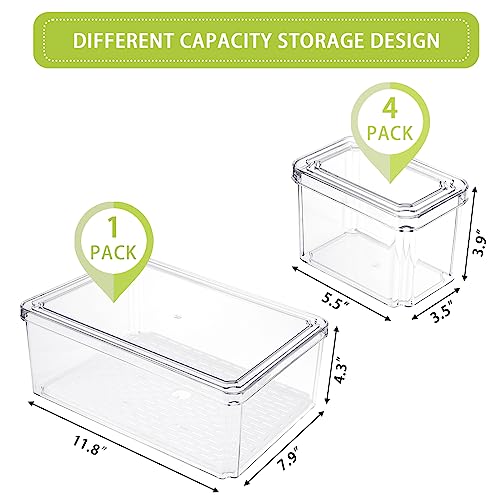 Moretoes Fridge Organizer, 5pcs, Clear Refrigerator Organizer with Lid, Bins Set, Stackable, BPA-Free, Fruit Storage Containers, Plastic Pantry Organizer and Storage