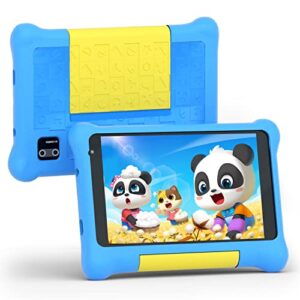 kunleba 7 inch kids tablet andriod 11 tablet for kids quad core processor 2gb ram 32gb rom 128gb expansion 3500mah parental control learning tablet portable shockproof case (blue)