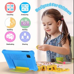 Kunleba 7 Inch Kids Tablet Andriod 11 Tablet for Kids Quad Core Processor 2GB RAM 32GB ROM 128GB Expansion 3500mAh Parental Control Learning Tablet Portable Shockproof Case (Blue)