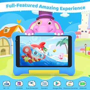 Kunleba 7 Inch Kids Tablet Andriod 11 Tablet for Kids Quad Core Processor 2GB RAM 32GB ROM 128GB Expansion 3500mAh Parental Control Learning Tablet Portable Shockproof Case (Blue)