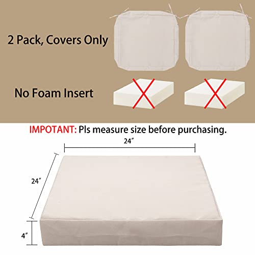 Magpie Fabrics Indoor Outdoor Patio Replacement Cushion Cover with Ties 2 Pack, Loveseat Chair Couch Slipcover Water Repellent UV Resistant Decor for Home Garden(Recycled Cream White, 24x24x4 Inch)