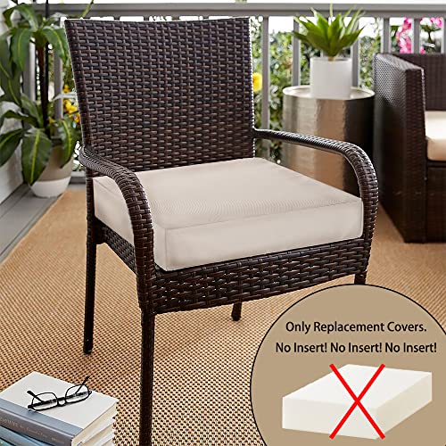 Magpie Fabrics Indoor Outdoor Patio Replacement Cushion Cover with Ties 2 Pack, Loveseat Chair Couch Slipcover Water Repellent UV Resistant Decor for Home Garden(Recycled Cream White, 24x24x4 Inch)