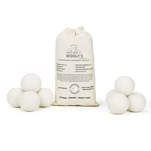 wooly's wool dryer balls, 8-pack xl sized premium, natural fabric softener, replaces dryer sheets, reduce wrinkles & static cling, 30% less drying time, less energy, baby-safe. balls for laundry dryer