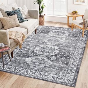 ROYHOME Washable Rug 8x10 Area Rugs for Living Room Large Indoor Carpet Persian Area Rug Oriental Rug Boho Distressed Area Rug for Bedroom Kitchen Home Office, Grey 8' x 10'
