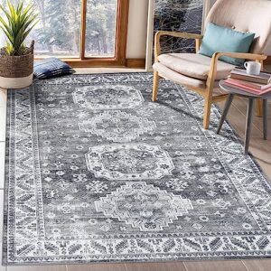 royhome washable rug 8x10 area rugs for living room large indoor carpet persian area rug oriental rug boho distressed area rug for bedroom kitchen home office, grey 8' x 10'