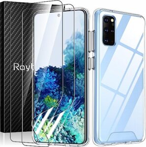 rayboen case for galaxy s20 plus with 2 pack tpu hd full screen protector soft, s20 plus phone case clear tpu film drop shockproof non-slip protective cover for samsung galaxy s20 plus 5g