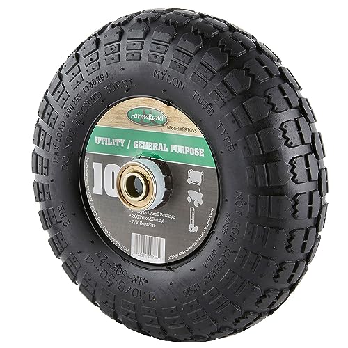 Tricam Farm and Ranch FR1055 10-Inch Replacement Pneumatic Turf Tire for Utility Garden Carts, Wheelbarrows, Dollies, and Wagon, (4 Pack)