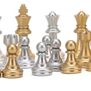 International Chess Set, Chess Game Electroplating Hot Stamping Gold Silver PS Portable Slippy Surface for Enjoy Playing Chess for Family