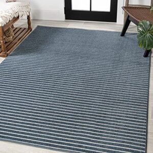 eyely ncs102a-8 scandinavian aarhus minimalist scandi striped indoor area rug, classic, farmhouse, cottage, casual, bedroom, kitchen, living room, non shedding, navy/ivory, 8' x 10'