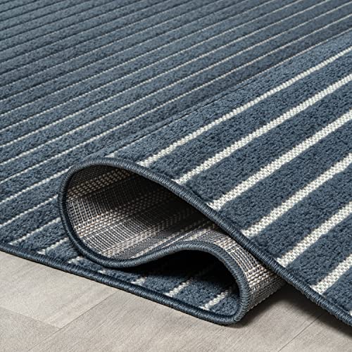 Eyely NCS102A-8 Scandinavian Aarhus Minimalist Scandi Striped Indoor Area Rug, Classic, Farmhouse, Cottage, Casual, Bedroom, Kitchen, Living Room, Non Shedding, Navy/Ivory, 8' x 10'