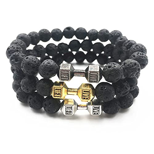 rgwtgkyh Traintough Dumbbell Bracelet for Men Cool Volcanic Rock Anxiety Bead Bracelet Adjustable Fitness Yoga Barbell Bracelet Jewelry Gifts for Men Women