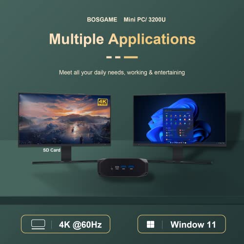 BOSGAME U32 Mini PC Ryzen 3 3200U(up to 3.5Ghz), 8GB DDR4 RAM 256GB NVMe SSD Mini Computers, Mini PC Windows 11 Pro 4K@60Hz Dual HDMI/Type-C/WiFi 5 /BT 4.2