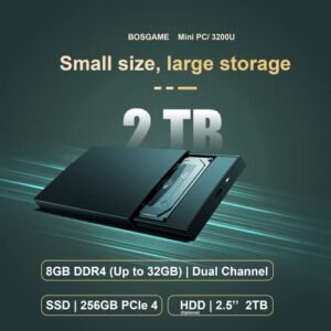 BOSGAME U32 Mini PC Ryzen 3 3200U(up to 3.5Ghz), 8GB DDR4 RAM 256GB NVMe SSD Mini Computers, Mini PC Windows 11 Pro 4K@60Hz Dual HDMI/Type-C/WiFi 5 /BT 4.2