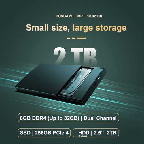 BOSGAME U32 Mini PC Ryzen 3 3200U(up to 3.5Ghz), 8GB DDR4 RAM 256GB NVMe SSD Mini Computers, Mini PC Windows 11 Pro 4K@60Hz Dual HDMI/Type-C/WiFi 5 /BT 4.2