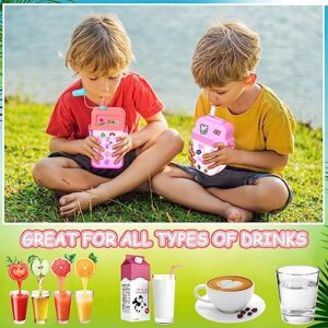 Honeydak 3 Pcs Cute Water Bottles with Straws Camera Ice Cream Bar Watermelon Adjustable Strap Plastic Water Bottle for School Kids (Novel Style,Pink)