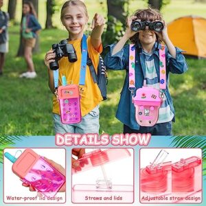 Honeydak 3 Pcs Cute Water Bottles with Straws Camera Ice Cream Bar Watermelon Adjustable Strap Plastic Water Bottle for School Kids (Novel Style,Pink)