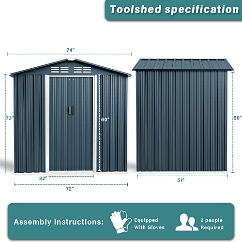 Gotland 6' x 4' Metal Storage Shed for Outdoor, Outdoor Storage Shed with Design of Lockable Doors, Utility and Tool Storage for Garden, Backyard, Patio, Outside use.