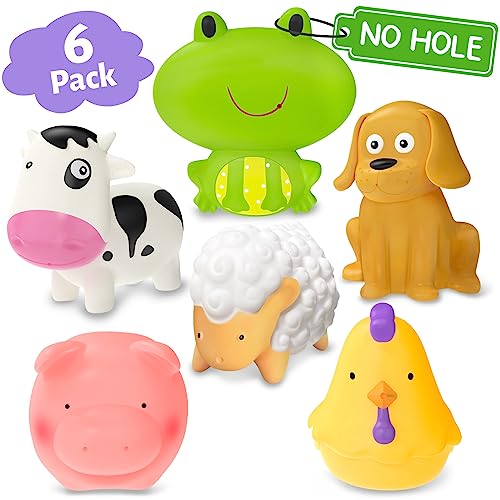 Mold Free Farm Animals Baby Bath Toys for Toddler 1-3, No Hole No Mold Bathtub Pool Toys for 1 2 3 Year Old Boy Girl Gifts, Toddler Water Toys with 6 Animals