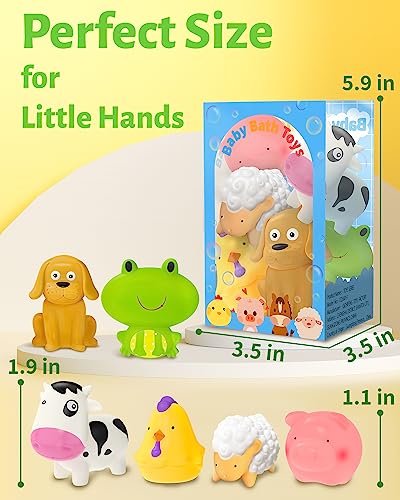 Mold Free Farm Animals Baby Bath Toys for Toddler 1-3, No Hole No Mold Bathtub Pool Toys for 1 2 3 Year Old Boy Girl Gifts, Toddler Water Toys with 6 Animals