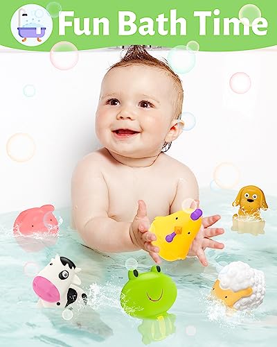 Mold Free Farm Animals Baby Bath Toys for Toddler 1-3, No Hole No Mold Bathtub Pool Toys for 1 2 3 Year Old Boy Girl Gifts, Toddler Water Toys with 6 Animals