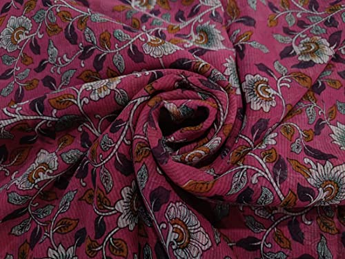 100% Silk Chiffon Floral Printed Fabric Watermelon Pink 44" Wide by The Yard…