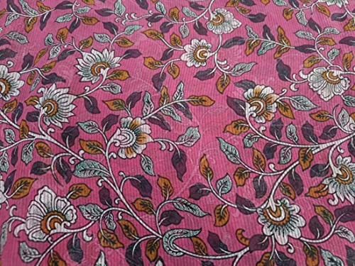 100% Silk Chiffon Floral Printed Fabric Watermelon Pink 44" Wide by The Yard…