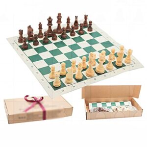 Chess Board Set Portable Travel Chess Game Set Beginner Chess Set with Roll Up PVC Leather Chess Board and Wood Chess Pieces Board Games