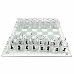 thpt glass chess set with 32 crystal wine glass chess pieces and clear glass chess board， shot drinking chess game set for parties board games (color : large chess set)