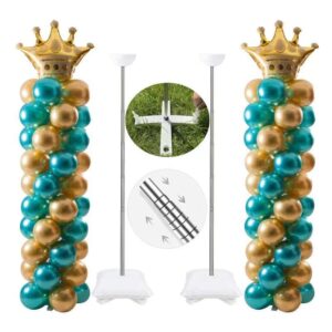 2 sets metal balloon column stand kits with base, large reusable height adjustable balloon holder stick with cups for floor/table top centerpiece,perfect for indoor/outdoor yard party decor