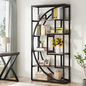 tribesigns bookshelf, industrial 5-tier etagere bookcase, 70.8 inch tall bookshelf with 8 open storage shelf, book shelf display tack shelving unit for home office living room, vintage grey/black