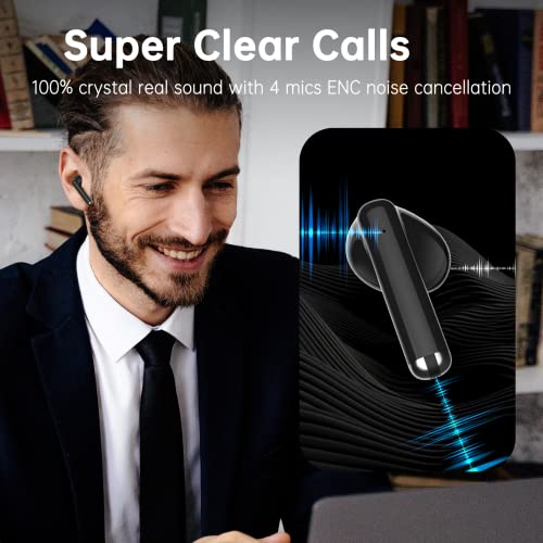 GIEC True Wireless Earbuds with 4 Mics for Clear Calls Noise Cancelling Bluetooth Headphones 50H Playback with Translucent Charging case IPX7 Waterproof Stereo Sound Earphones Semi-in-Ear Ear Buds