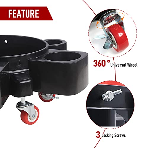 Bucket Dolly w/Grit Trap,5 Gallon Rolling Removable Bucket Dolly with 5 Rolling Swivel Casters for Car Washing Detailing Smoother Maneuvering (Black)