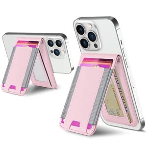 2-in-1 magnetic wallet, up-grade with iphone wallet and adjustable stand, open id window, magnetic wallet for iphone 14 pro max/14 pro/14/14 plus/13/12 series, 9 cards holder, vegan leather, pink