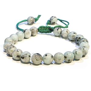 adjustable crystal bracelet – kiwi jasper gemstone bead bracelet – chic gemstone bracelet for men and women – 8mm round healing crystal bead bracelets (kiwi jasper)