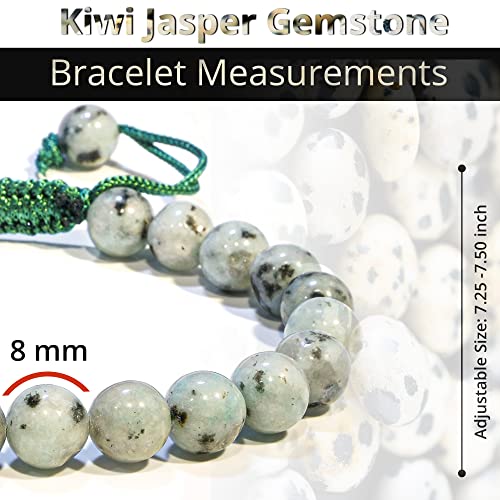 Adjustable Crystal Bracelet – Kiwi Jasper Gemstone Bead Bracelet – Chic Gemstone Bracelet for Men and Women – 8mm Round Healing Crystal Bead Bracelets (Kiwi Jasper)