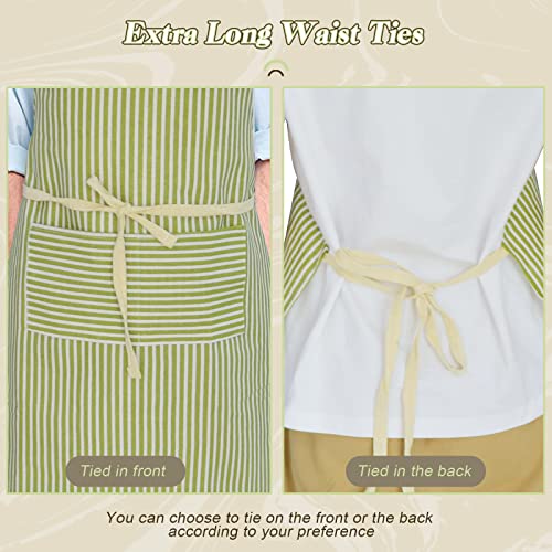ATROPOS 2 Pack Aprons for Women with Pockets,Waterproof Cooking Aprons for Women,Adjustable Bib Apron Chef Aprons Painting Apron for Kitchen,Cooking,Baking,BBQ,Cleaning,Painting（Green/Blue Stripes）