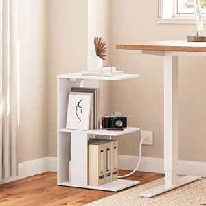 MAHANCRIS End Table with Charging Station, Narrow Side Table for Small Spaces, Sofa Couch Table with Storage Shelf, Slim Nightstand with Light, Beside Table for Bedroom, Living Room, White ETWT18E01Z